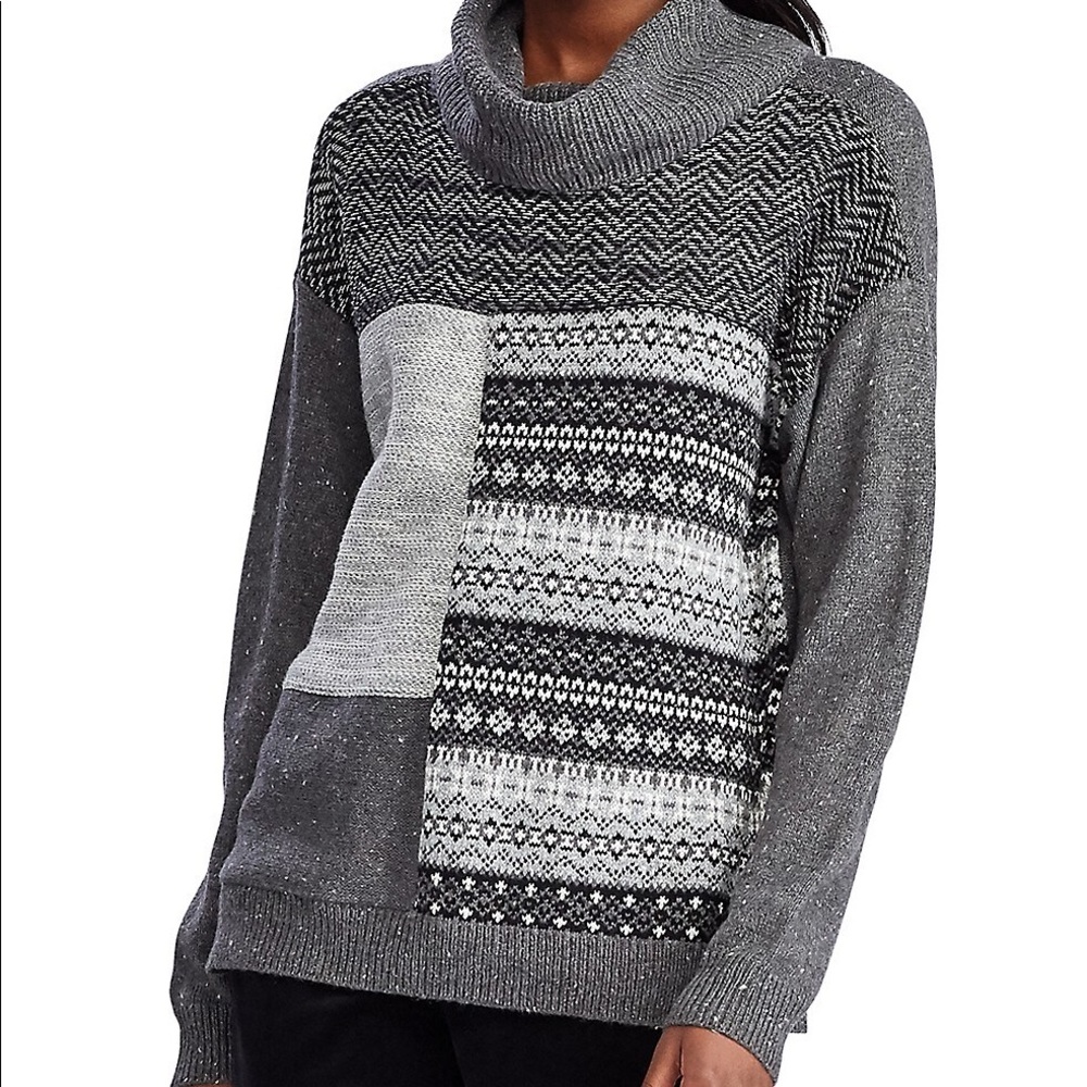 Chaps Petite Patchwork Cowl Neck Sweater